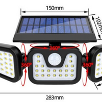 Farol Foco Solar Led 3 Cabezas Giratoria Sensor Movimiento