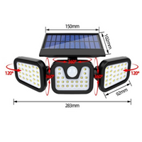 Farol Foco Solar Led 3 Cabezas Giratoria Sensor Movimiento