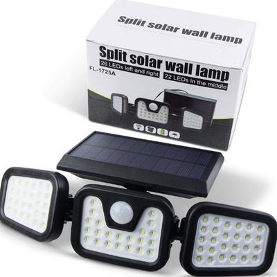 Farol Foco Solar Led 3 Cabezas Giratoria Sensor Movimiento